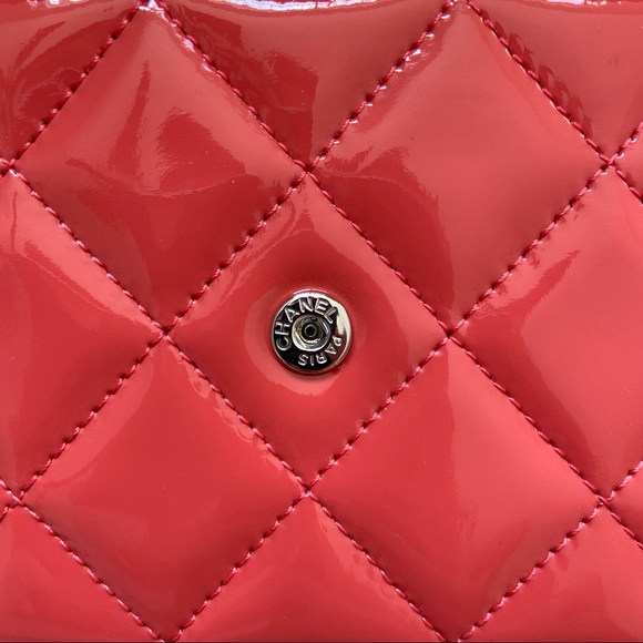 Chanel Patent Quilted Dark Pink Wallet On Chain WOC - Picture 7 of 12